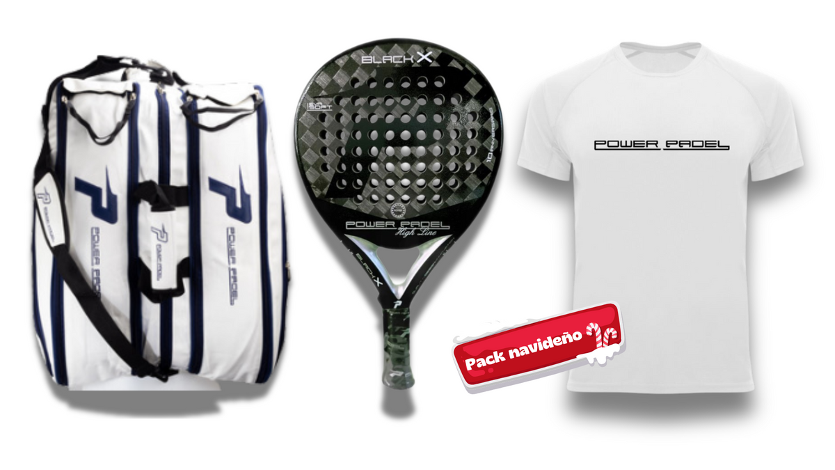 Pala Power Padel BLACK X + Paletero Blanco + Camiseta blaca